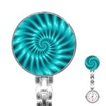 Glossy Turquoise Spiral Fractal  Stainless Steel Nurses Watch