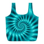 Glossy Turquoise Spiral Fractal  Full Print Recycle Bag (L)