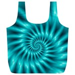 Glossy Turquoise Spiral Fractal  Full Print Recycle Bag (XL)