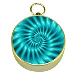 Glossy Turquoise Spiral Fractal  Gold Compass