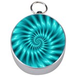 Glossy Turquoise Spiral Fractal  Silver Compass