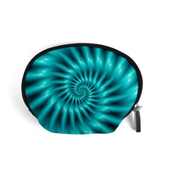 Glossy Turquoise Spiral Fractal  Accessory Pouch (Small) from ArtsNow.com Front