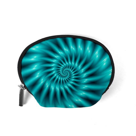 Glossy Turquoise Spiral Fractal  Accessory Pouch (Small) from ArtsNow.com Back