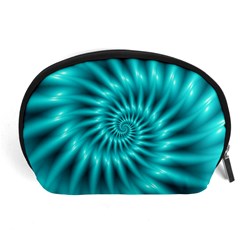 Glossy Turquoise Spiral Fractal  Accessory Pouch (Large) from ArtsNow.com Front