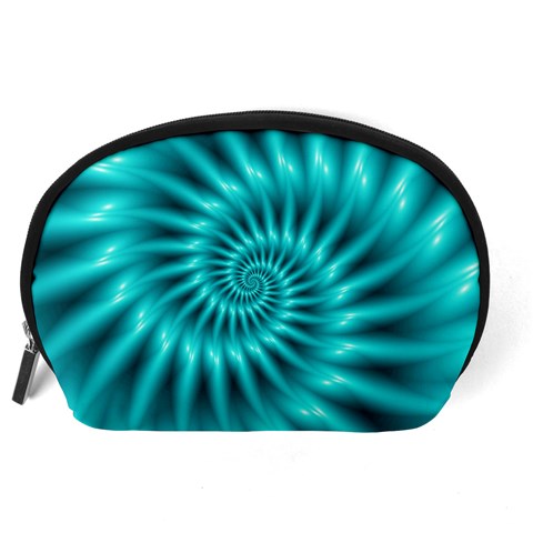 Glossy Turquoise Spiral Fractal  Accessory Pouch (Large) from ArtsNow.com Back