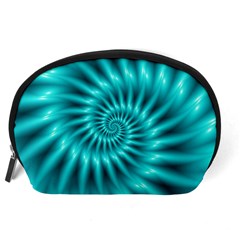 Glossy Turquoise Spiral Fractal  Accessory Pouch (Large) from ArtsNow.com Back