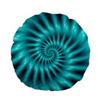 Glossy Turquoise Spiral Fractal  Standard 15  Premium Flano Round Cushion 