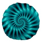 Glossy Turquoise Spiral Fractal  Large 18  Premium Flano Round Cushion 