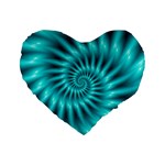 Glossy Turquoise Spiral Fractal  Standard 16  Premium Flano Heart Shape Cushion 