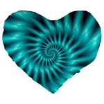 Glossy Turquoise Spiral Fractal  Large 19  Premium Flano Heart Shape Cushion