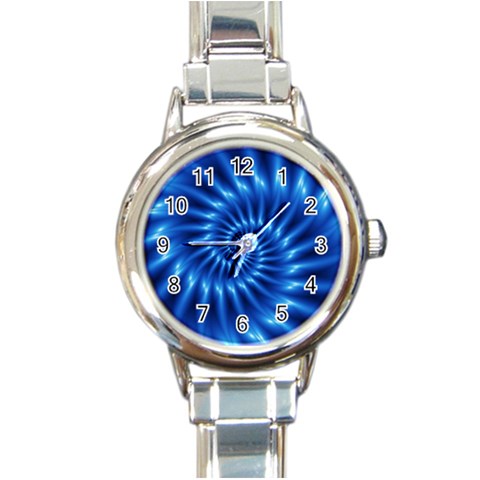 Glossy Electric Blue Spiral Fractal  Round Italian Charm Watch from ArtsNow.com Front