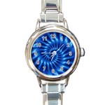 Glossy Electric Blue Spiral Fractal  Round Italian Charm Watch