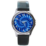 Glossy Electric Blue Spiral Fractal  Round Metal Watch