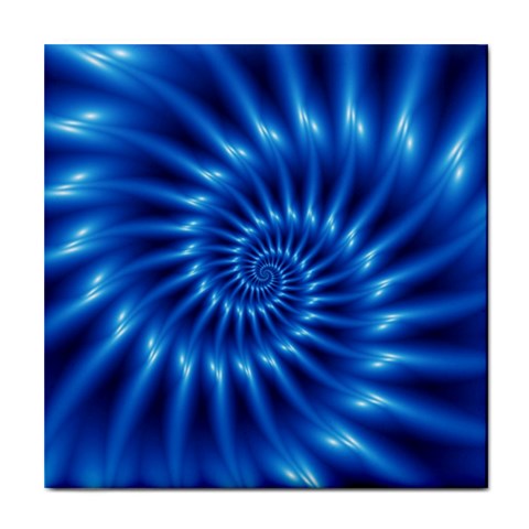 Glossy Electric Blue Spiral Fractal  Tile Coaster from ArtsNow.com Front