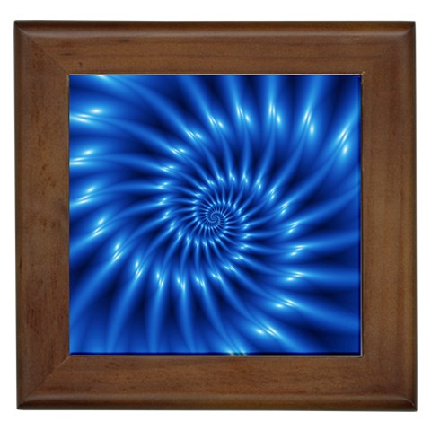 Glossy Electric Blue Spiral Fractal  Framed Tile from ArtsNow.com Front