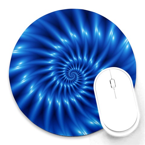 Glossy Electric Blue Spiral Fractal  Round Mousepad from ArtsNow.com Front