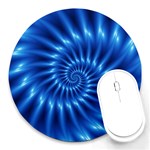 Glossy Electric Blue Spiral Fractal  Round Mousepad