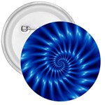 Glossy Electric Blue Spiral Fractal  3  Button