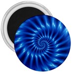 Glossy Electric Blue Spiral Fractal  3  Magnet