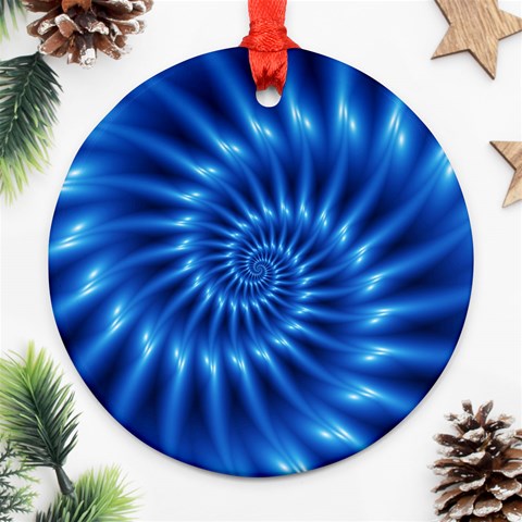 Glossy Electric Blue Spiral Fractal  Ornament (Round) from ArtsNow.com Front