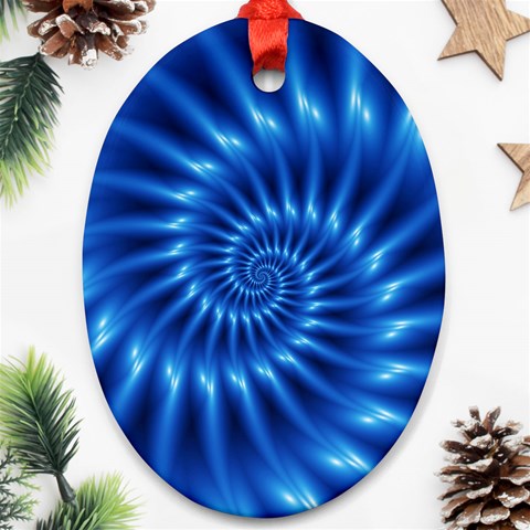 Glossy Electric Blue Spiral Fractal  Ornament (Oval) from ArtsNow.com Front