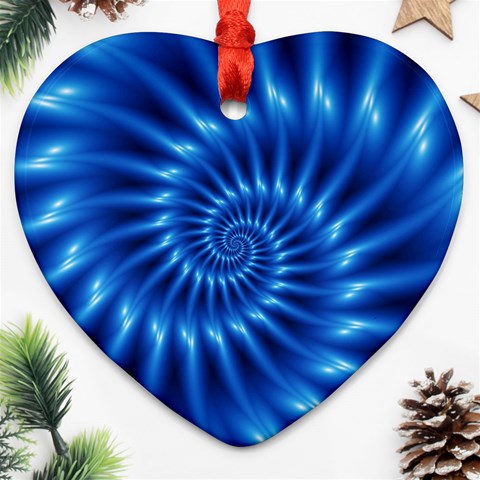 Glossy Electric Blue Spiral Fractal  Ornament (Heart) from ArtsNow.com Front