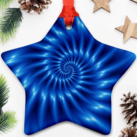 Glossy Electric Blue Spiral Fractal  Ornament (Star) from ArtsNow.com Front