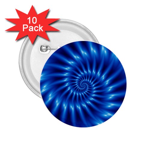 Glossy Electric Blue Spiral Fractal  2.25  Button (10 pack) from ArtsNow.com Front