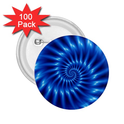 Glossy Electric Blue Spiral Fractal  2.25  Button (100 pack) from ArtsNow.com Front