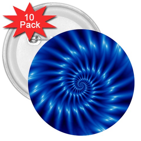 Glossy Electric Blue Spiral Fractal  3  Button (10 pack) from ArtsNow.com Front