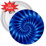 Glossy Electric Blue Spiral Fractal  3  Button (10 pack)