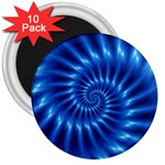 Glossy Electric Blue Spiral Fractal  3  Magnet (10 pack)