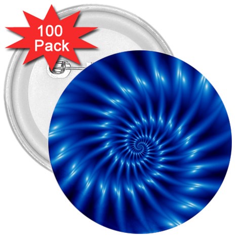 Glossy Electric Blue Spiral Fractal  3  Button (100 pack) from ArtsNow.com Front