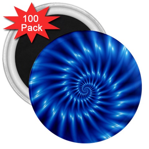 Glossy Electric Blue Spiral Fractal  3  Magnet (100 pack) from ArtsNow.com Front