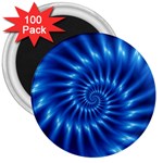 Glossy Electric Blue Spiral Fractal  3  Magnet (100 pack)