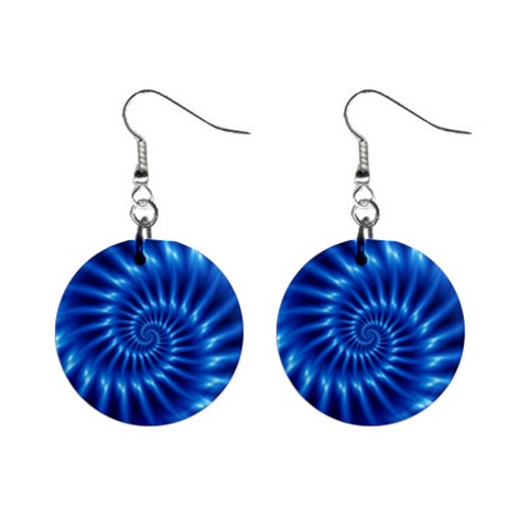 Glossy Electric Blue Spiral Fractal  1  Button Earrings from ArtsNow.com Front