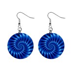 Glossy Electric Blue Spiral Fractal  1  Button Earrings