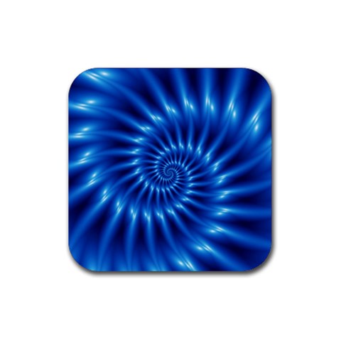 Glossy Electric Blue Spiral Fractal  Rubber Coaster (Square) from ArtsNow.com Front