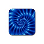 Glossy Electric Blue Spiral Fractal  Rubber Coaster (Square)