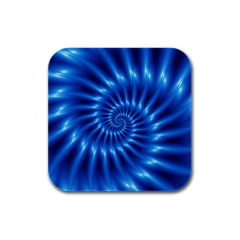 Glossy Electric Blue Spiral Fractal  Rubber Square Coaster (4 pack) from ArtsNow.com Front