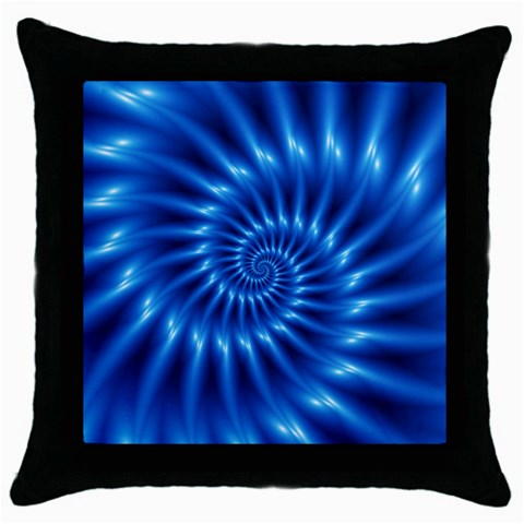 Glossy Electric Blue Spiral Fractal  Throw Pillow Case (Black) from ArtsNow.com Front