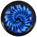 Glossy Electric Blue Spiral Fractal  Wall Clock (Black)