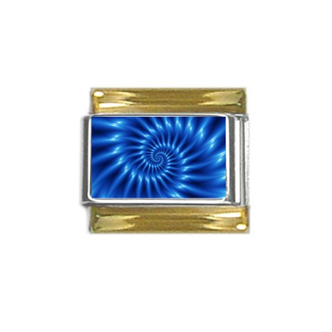 Glossy Electric Blue Spiral Fractal  Gold Trim Italian Charm (9mm) from ArtsNow.com Front