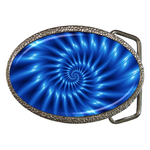 Glossy Electric Blue Spiral Fractal  Belt Buckle from ArtsNow.com Front