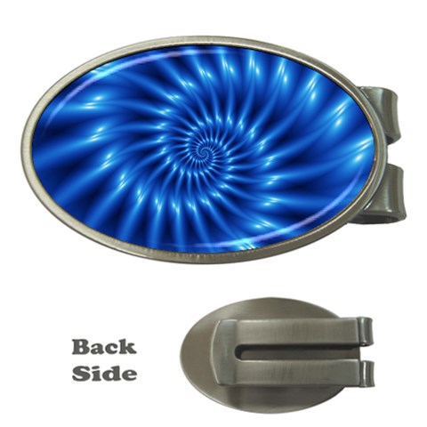 Glossy Electric Blue Spiral Fractal  Money Clip (Oval) from ArtsNow.com Front