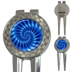 Glossy Electric Blue Spiral Fractal  3-in-1 Golf Divot