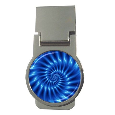 Glossy Electric Blue Spiral Fractal  Money Clip (Round) from ArtsNow.com Front