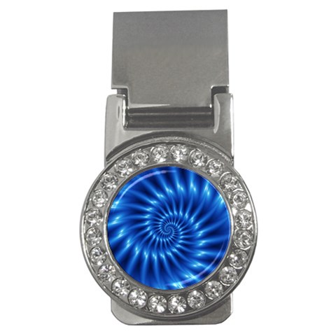 Glossy Electric Blue Spiral Fractal  Money Clip (CZ) from ArtsNow.com Front