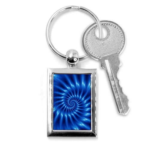 Glossy Electric Blue Spiral Fractal  Key Chain (Rectangle) from ArtsNow.com Front