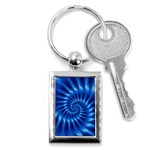 Glossy Electric Blue Spiral Fractal  Key Chain (Rectangle)